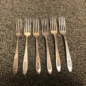 Set of 6 Bird of Paradise by Community, Silverplate Dinner Forks Art Deco